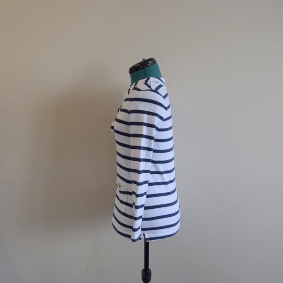 Kate Spade White and Blue Striped Tropez Top Bow 3/4 Sleeve - Picture 7 of 9